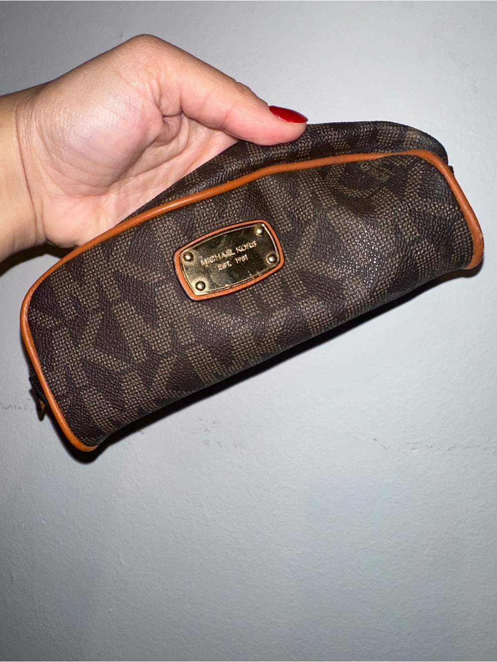 Michael Kors Brown MK Logo Glasses Case with Tan Trim